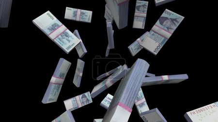 Photo for Cash Showers: South Korean 1000 Won Notes Falling in Slow Motion Dark Background - Royalty Free Image