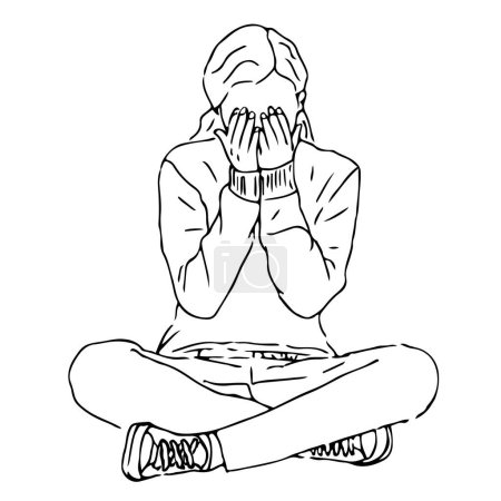 Illustration for Sad woman covers her eyes with her hands - Royalty Free Image