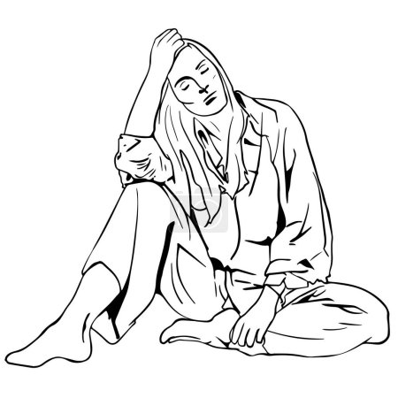 Illustration for Sad tired woman sitting on the floor - Royalty Free Image