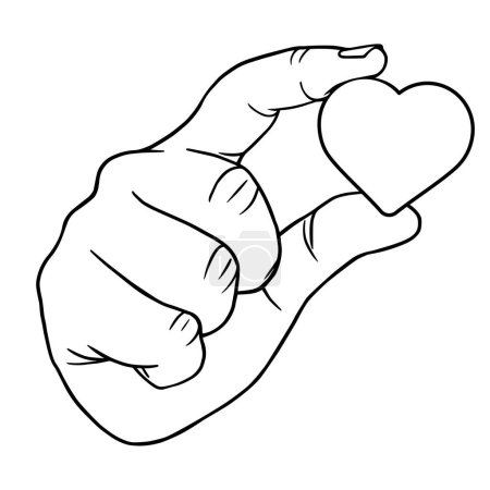 Hand holding heart, linear vector illustration as hand drawing