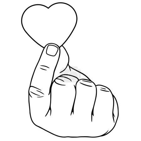 Hand holding heart, linear illustration