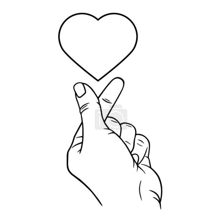 Hand showing heart with fingers, linear illustration