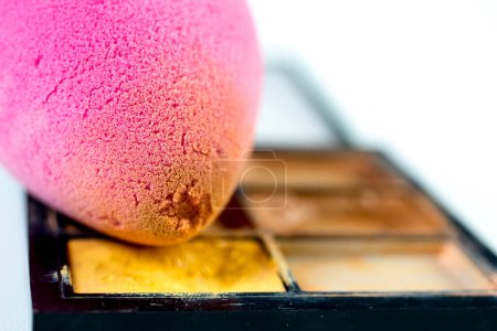 Photo for Pink makeup sponge and cosmetics makeup sets - Royalty Free Image