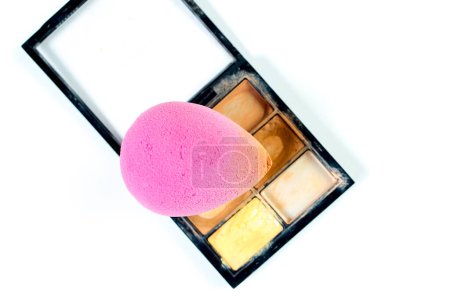 Photo for Pink makeup sponge and cosmetics makeup sets - Royalty Free Image