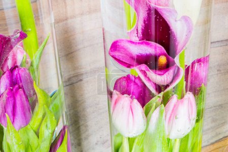 Photo for Tulips in a vase glass submerged in water - Royalty Free Image