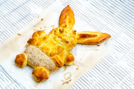 Photo for Homemade bread in the shape of a rabbit - Royalty Free Image