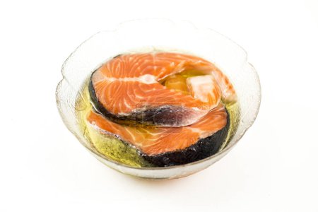 Photo for Fresh Raw Salmon Fillets with Olive Oil - Royalty Free Image