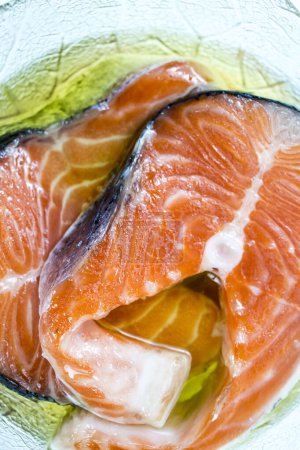 Photo for Fresh Raw Salmon Fillets with Olive Oil - Royalty Free Image