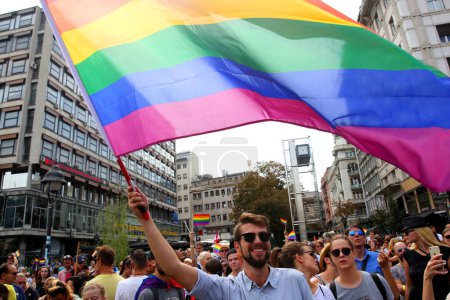 Photo for BELGRADE, SERBIA - SEPTEMBER 18, 2016: LGBT oriented people take part in Gay Pride Parade, in Belgrade, Serbia on September 18, 2016 - Royalty Free Image