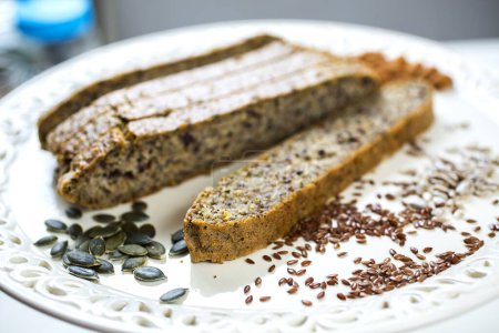 Photo for Homebaked Healthy Wholegrain Bread on plate - Royalty Free Image