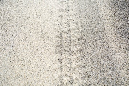 Téléchargez les photos : Pistes de pneus sur le sable de la plage - en image libre de droit
