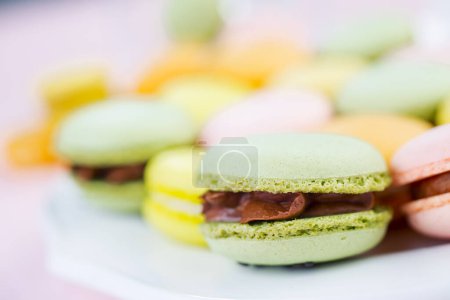 Photo for Colorful fresh makarons Cakes on a plate - Royalty Free Image