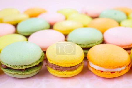 Photo for Colorful fresh makarons Cake on a plate - Royalty Free Image