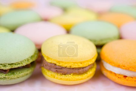 Photo for Colorful fresh makarons Cake on a plate - Royalty Free Image