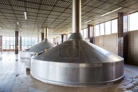 Photo for Steel fermentation vats on brewer factory - Royalty Free Image