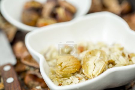Photo for Cleaned chestnuts in the bowl - Royalty Free Image