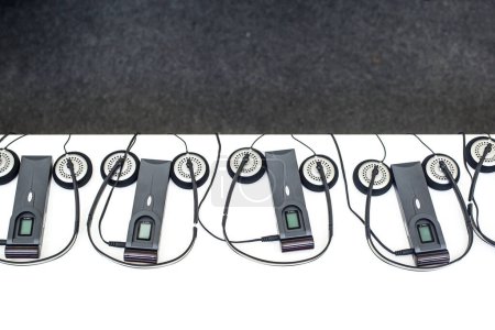 Photo for Headphones used for simultaneous translation equipment (simultaneous interpretation equipment) - Royalty Free Image