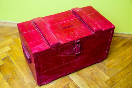 Photo for Old red wooden box on floor - Royalty Free Image
