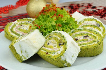 Photo for Cold dish rolls with spinach and cheese - Royalty Free Image