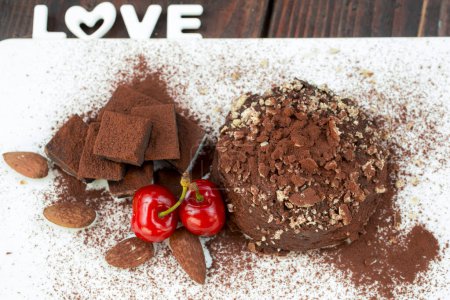 Photo for Love Chocolate Mousse with Almonds - Royalty Free Image