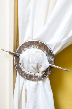 Photo for Wooden Curtain Holder at home - Royalty Free Image