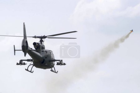 Photo for NIKINCE - MAY 09: Military transport helicopter Mi 17-V5 ( Mi 8) on "Steel 2017- Celebration of the Serbian Army, Victory Day and Europe Day". On May 09.2017 in Nikince, Serbia - Royalty Free Image