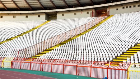 Foto de Sillas blancas en el stand del estadio - Imagen libre de derechos