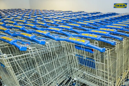 Photo for BELGRADE, SERBIA - August 15, 2017: Ikea trolleys. IKEA is the world's largest furniture retailer and sells ready to assemble furniture. - Royalty Free Image