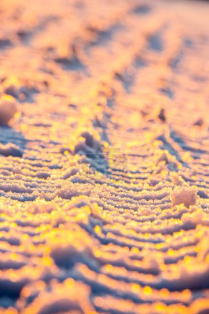Téléchargez les photos : Le coucher de soleil sur les sentiers dans la neige - en image libre de droit