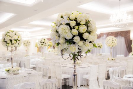Photo for Beautifully decorated in white colours wedding hall - Royalty Free Image