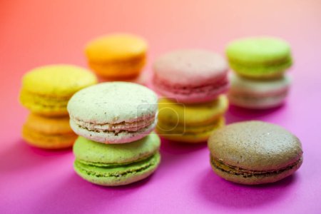 Photo for Sweet macaroons on pink background - Royalty Free Image