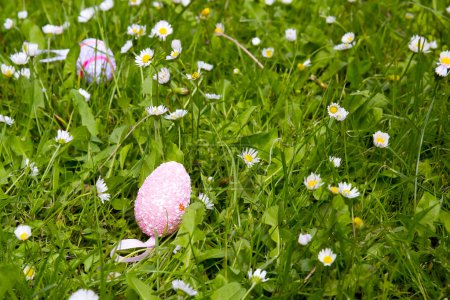 Foto de Coloridos huevos de Pascua en el prado - Imagen libre de derechos