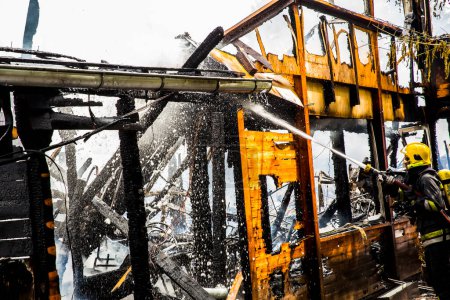 Photo for Interior of burned-down wooden house - Royalty Free Image