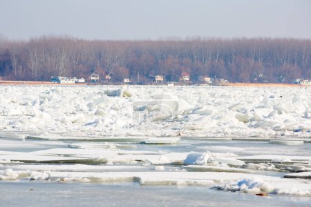 Photo for Big chunk of ice in the river Danube on a winter day, near a coast - Royalty Free Image