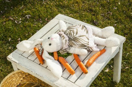 Photo for Toy rabbit collects carrots - Royalty Free Image