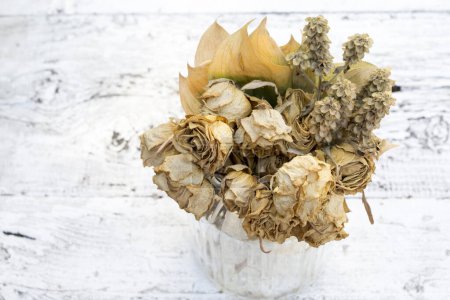 Téléchargez les photos : Roses sèches et basilic dans un vase - en image libre de droit