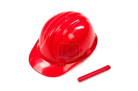Photo for Red construction helmet shot isolated on white - Royalty Free Image