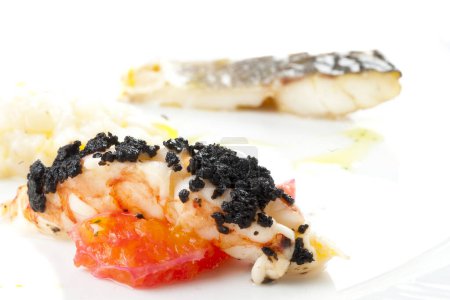 Photo for Shrimp with black caviar on white background - Royalty Free Image