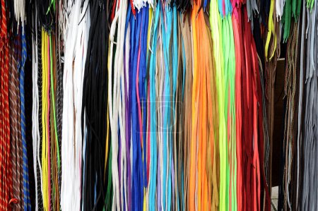 Photo for Multicolored shoelaces background in row - Royalty Free Image