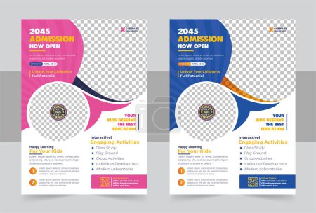 Illustration for Kids back to school education admission flyer poster layout template design, Creative and modern online school kids education admission flyer poster template design - Royalty Free Image