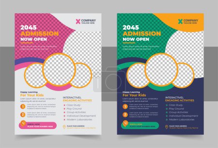 Illustration for Kids back to school education admission flyer poster layout template design, Creative and modern online school kids education admission flyer poster template design - Royalty Free Image