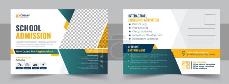 Illustration for Kids back to school education admission postcard template. Modern professional school admission postcard template design - Royalty Free Image