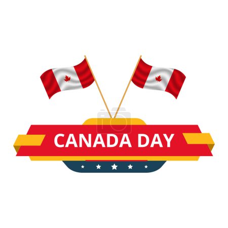 Ilustración de Vector isolated handwritten lettering logo for Canada Day with realistic red maple leaf. Vector typography for greeting card, decoration and covering. Concept of Happy Canada Day. - Imagen libre de derechos