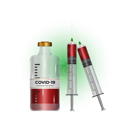 Téléchargez les photos : Vaccin contre le coronavirus Covid-19. Icônes plates en seringue et flacon de vaccin. Traitement du coronavirus covid-19. Illustration vectorielle isolée - en image libre de droit