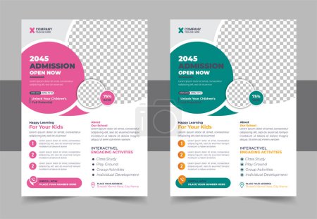 Illustration for Creative and modern education admission flyer template, Flyer brochure cover template for Kids back to school education admission layout design - Royalty Free Image