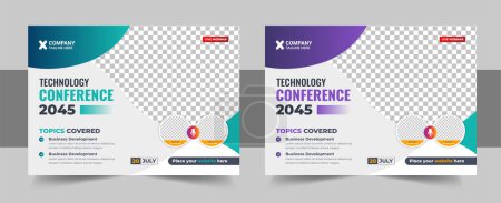 Illustration for Corporate horizontal business conference flyer template, Annual corporate business workshop, meeting, training. Horizontal Conference flyer design template. Women Leadership Conference Flyer Design - Royalty Free Image