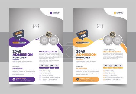 Illustration for Kids back to school education admission flyer poster template, Creative and modern online school kids education admission flyer poster layout. Creative education admission flyer design - Royalty Free Image