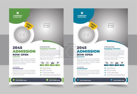 Illustration for Kids back to school education admission flyer poster template, Creative and modern online school kids education admission flyer poster layout. Creative education admission flyer design - Royalty Free Image