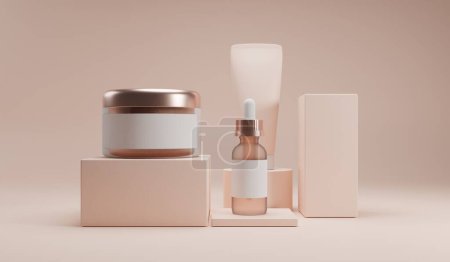 Téléchargez les photos : Modèles de produits cosmétiques sur podiums géométriques avec fond pour la présentation de produits cosmétiques. - en image libre de droit