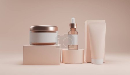 Téléchargez les photos : Modèles de produits cosmétiques sur podiums géométriques avec fond pour la présentation de produits cosmétiques. - en image libre de droit